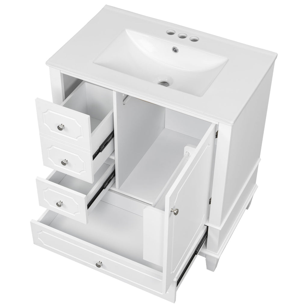 Bathroom Vanity With Sink, Freestanding Vanity Cabinet With Ceramic Basin, Soft Close Door, 3 Drawers