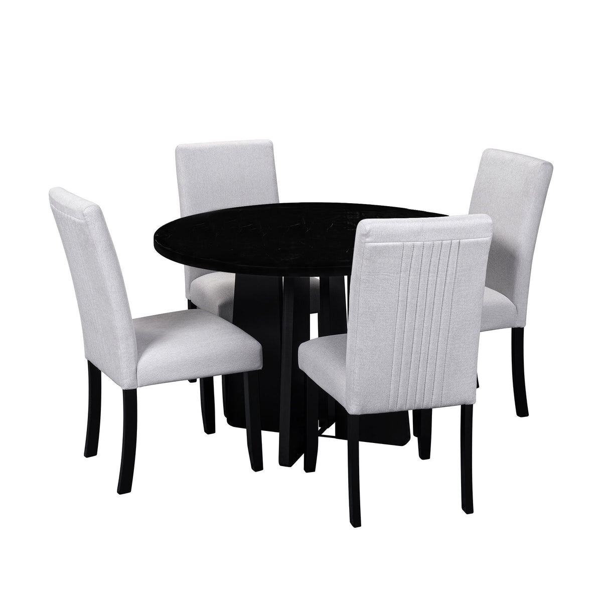 5 Piece Round Dining Table Set, Modern Dining Table And 4 Upholstered Chairs For Dining Room