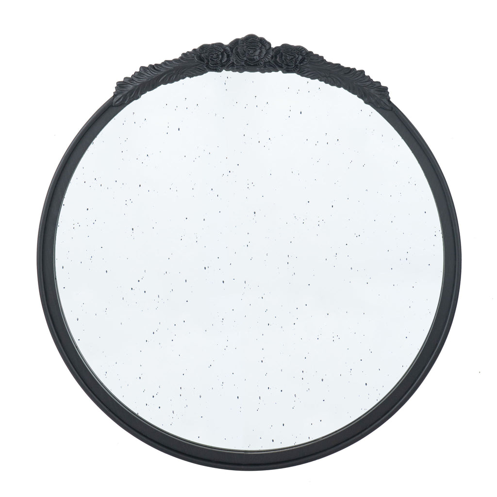 Round Hand Carved Rose Antique Mirror Frame, Wall Mirror For Live Space