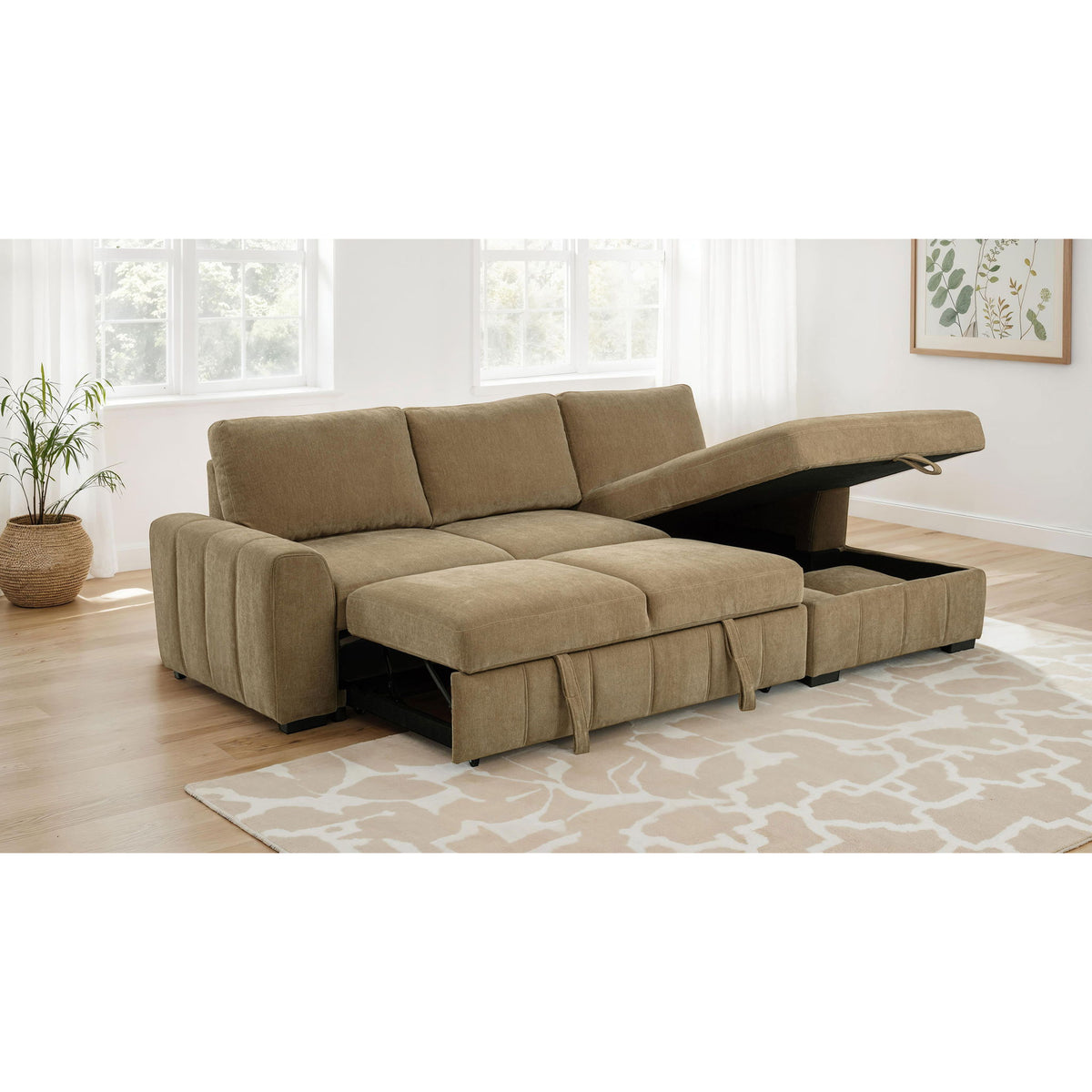 Logan - Sleeper Sectional Sofa With Right Arm Chaise - Camel