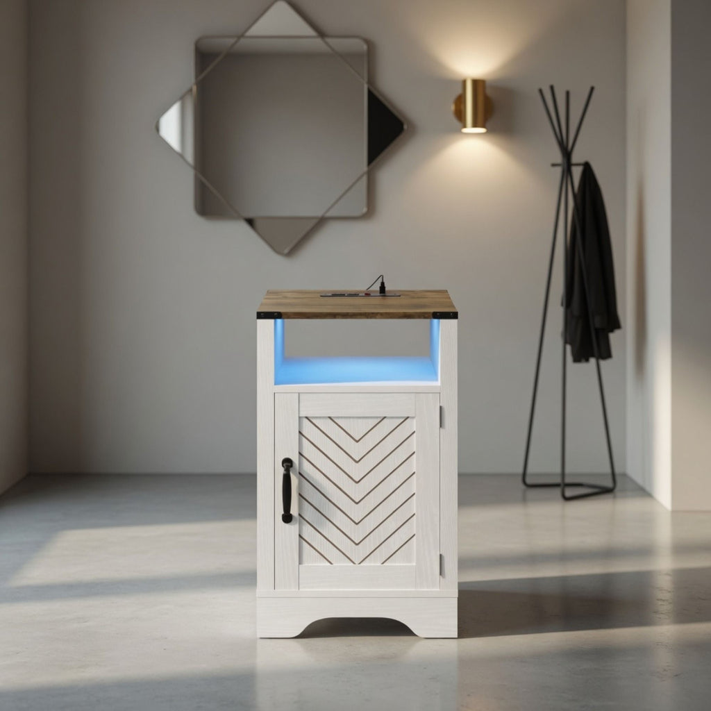 Farmhouse Nightstand With Charging Station & Storage