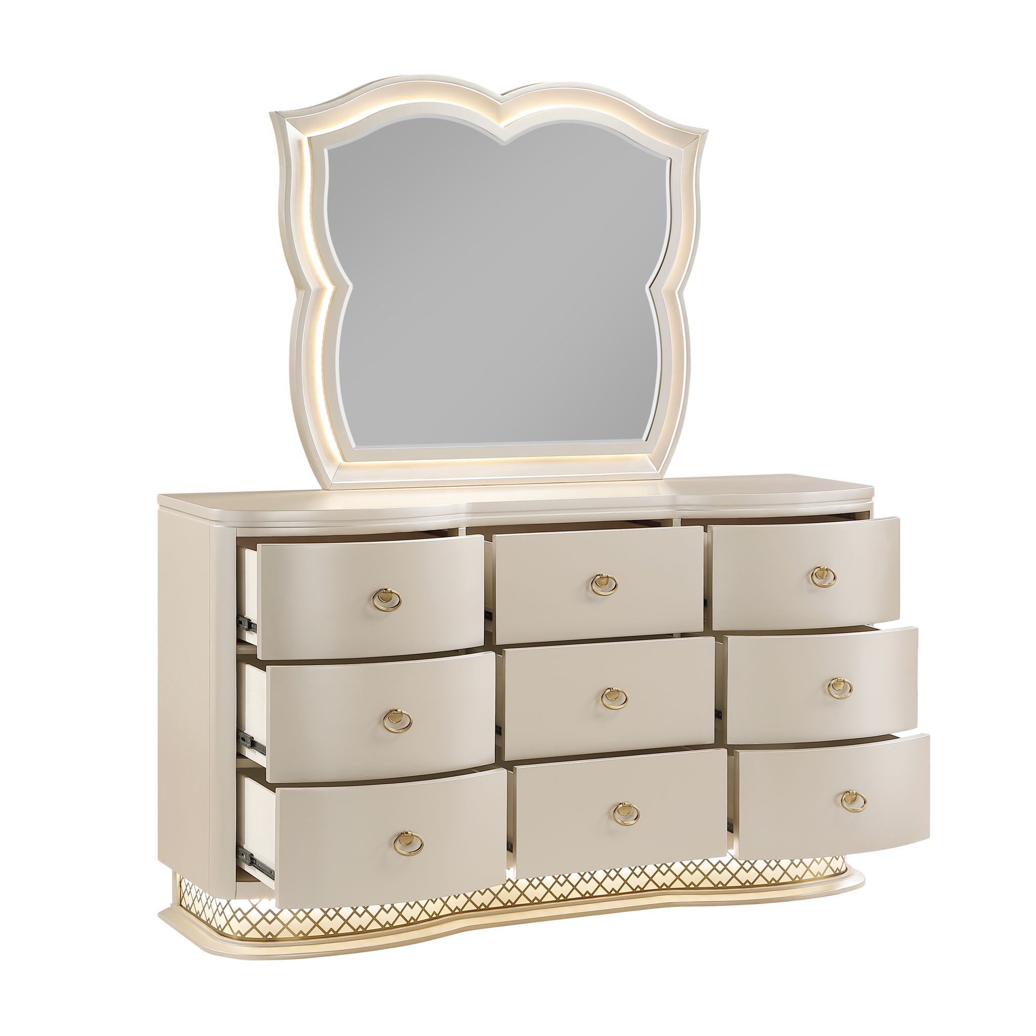 Flora - 9 Drawer Dresser With LED - Champagne