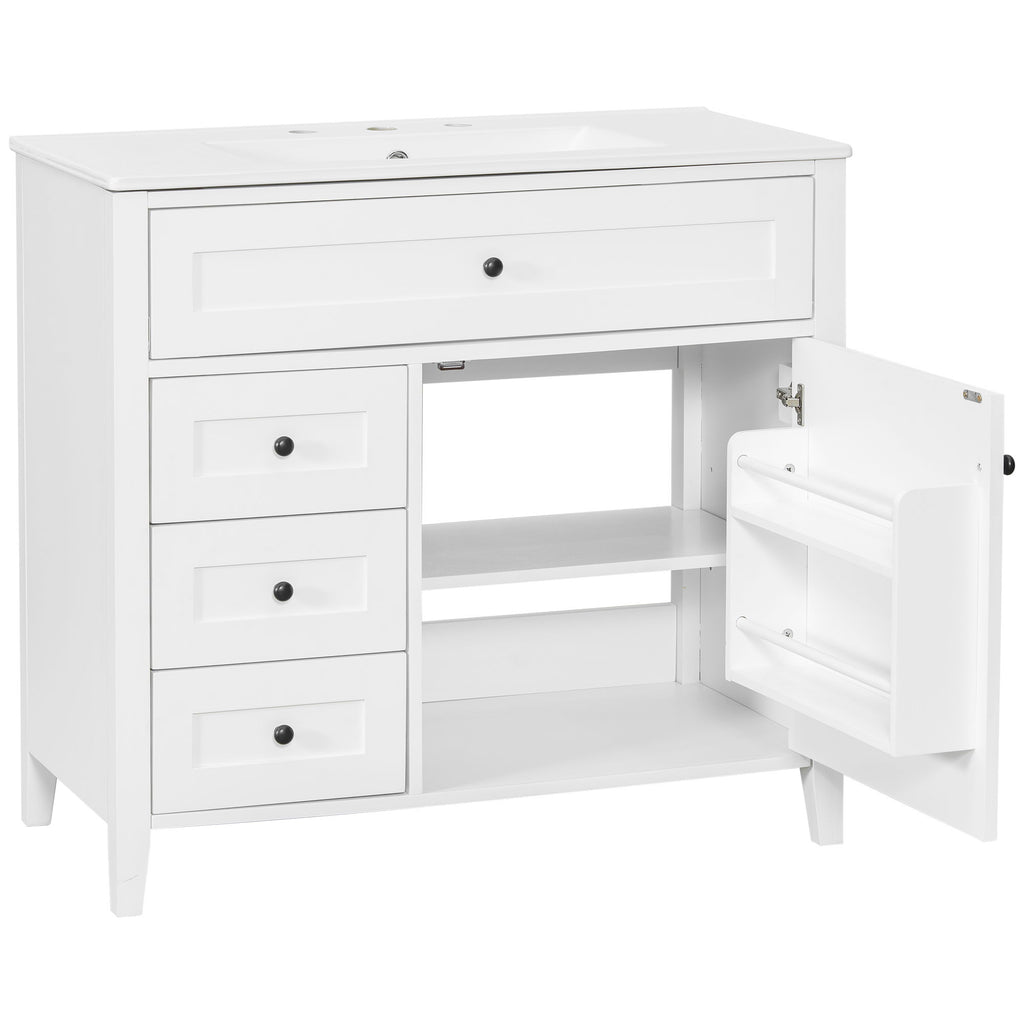 Bathroom Vanity With Sink, 3 Drawers & Cabinet With Adjustable Shelves