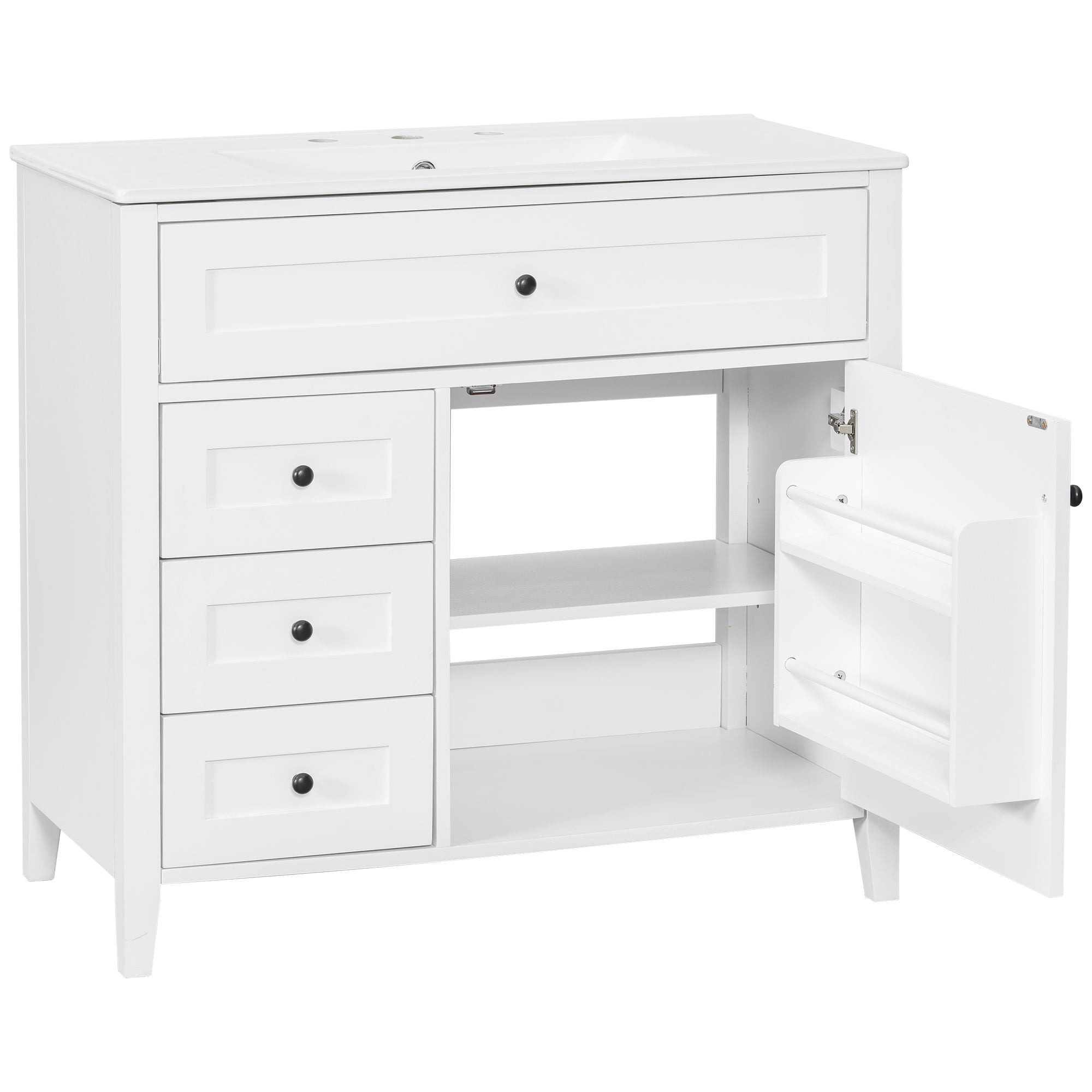 Bathroom Vanity With Sink, 3 Drawers & Cabinet With Adjustable Shelves