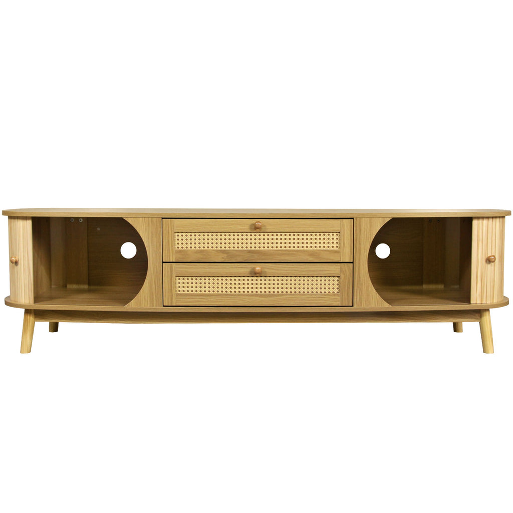 Rattan TV Stand For Tvs Up To 75'', Modern Farmhouse Media Console, Entertainment Center With Legs, TV Cabinet For Living Room, Home Theatre - Natural Wood