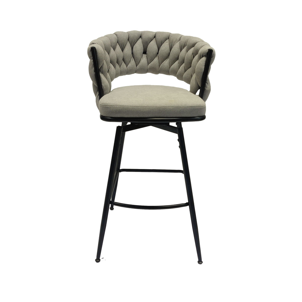 28" Bar Chair Linen Woven Bar Stool (Set of 2) Upholstered With Legs, 360 Swivel, Counter Arm Chairs With Back Footrest - Gray