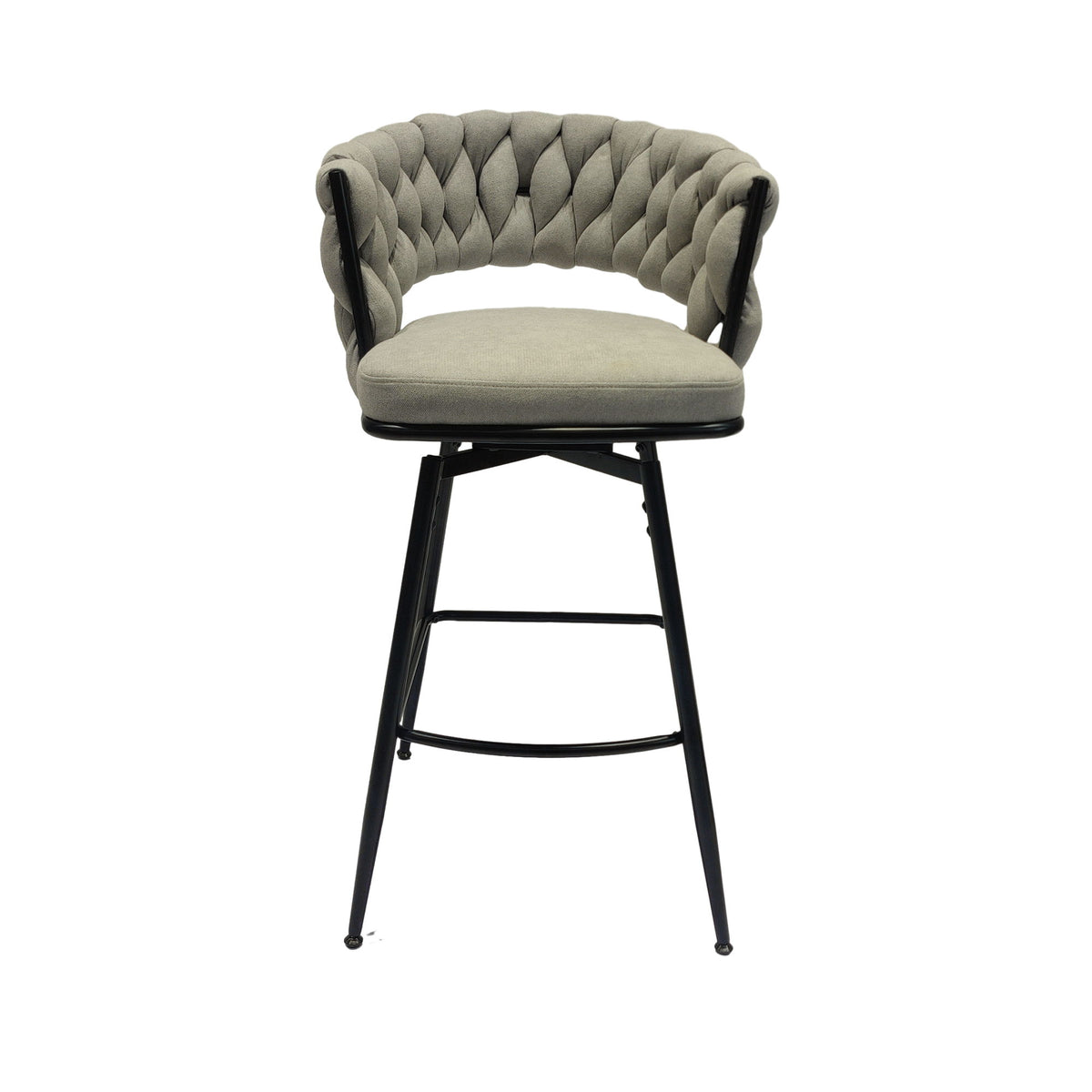 28" Bar Chair Linen Woven Bar Stool (Set of 2) Upholstered With Legs, 360 Swivel, Counter Arm Chairs With Back Footrest - Gray