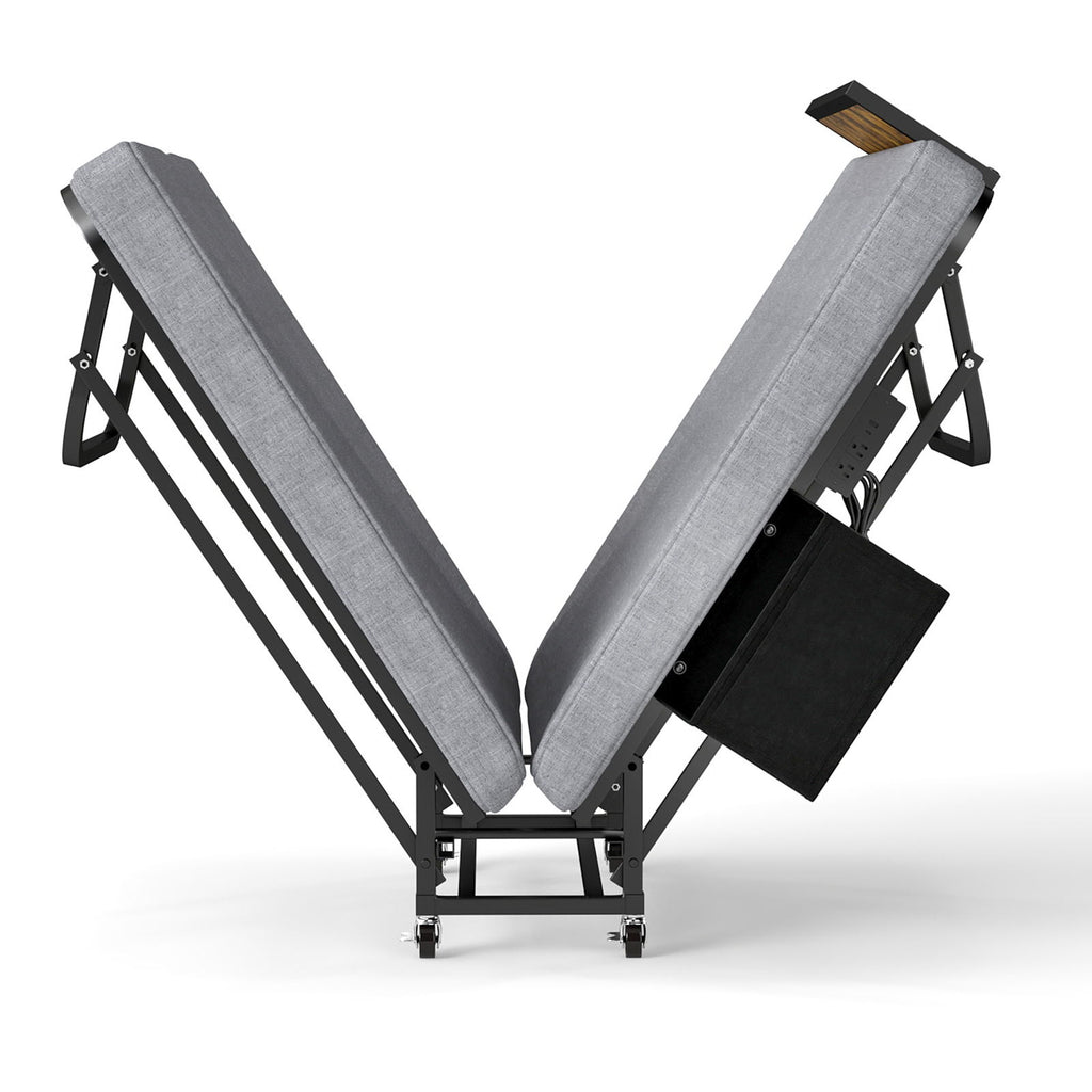 Twin Folding Bed With Headboard & USB Charging Station - Gray