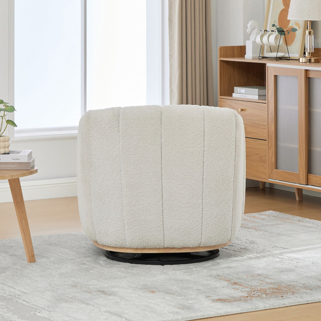 360 Degrees Swivel Upholstered Barrel Armchair For Living Room - Ivory