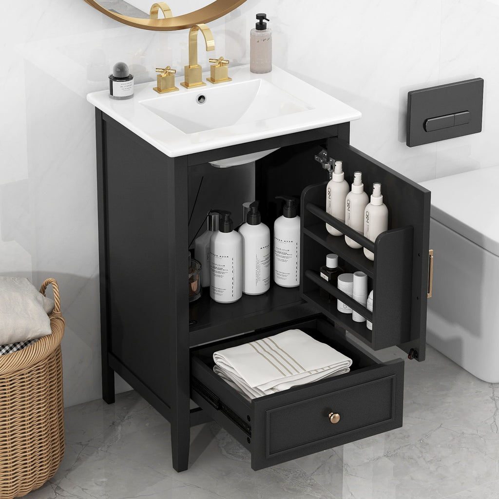 Modern Bathroom Vanity With Sink, Cabinet Storage, Drawer & Adjustable Feet