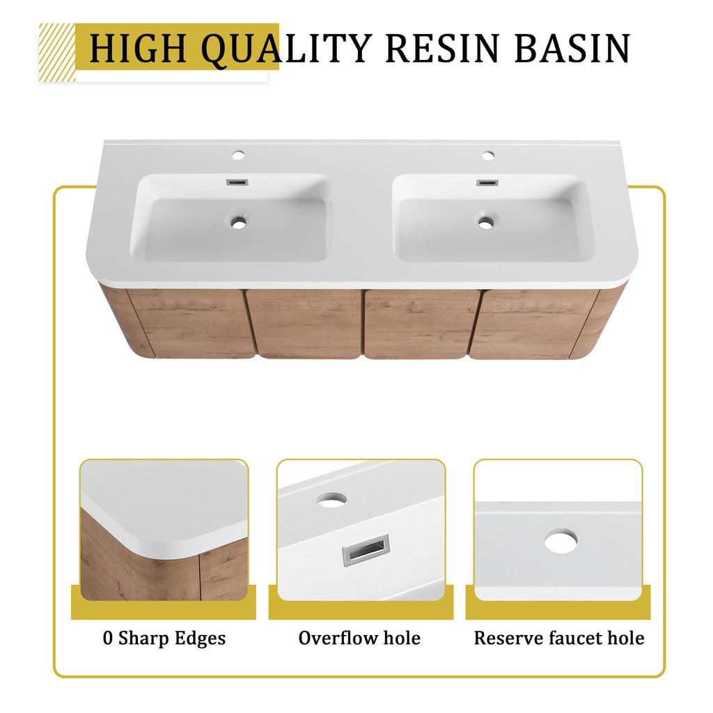Wall Mounted Bathroom Vanity With Sink, 3 Soft Close Doors