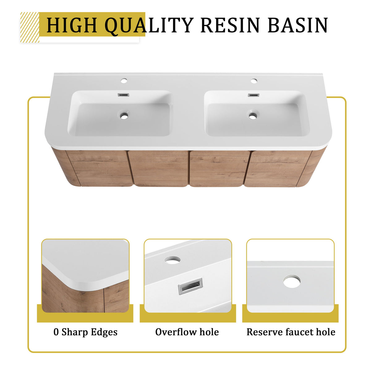 Wall Mounted Bathroom Vanity With Sink, 3 Soft Close Doors
