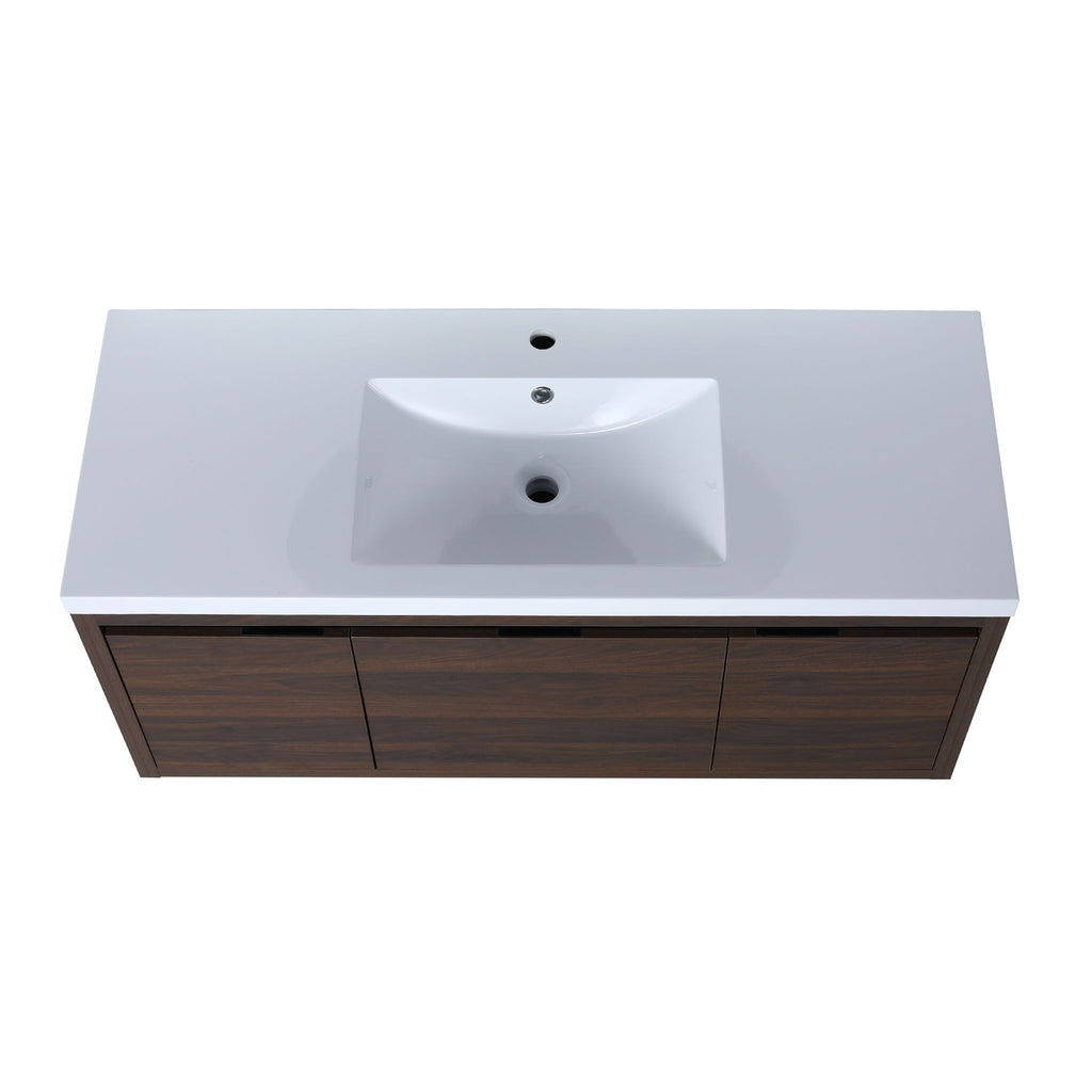 Floating 48" Bathroom Vanity With Resin Sink And Soft Close Doors California Plywood - California Walnut