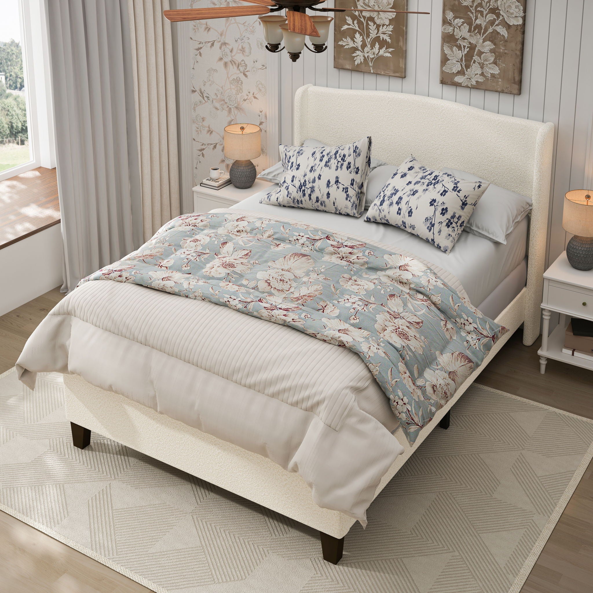 Platform Bed Frame With Tall Headboard And High Footboard