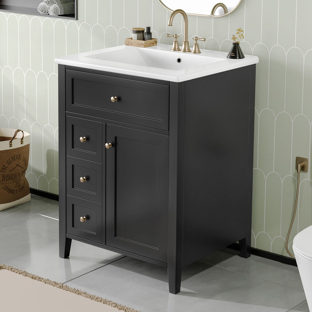 Bathroom Vanity With Sink, 3 Drawers & Cabinet With Adjustable Shelves