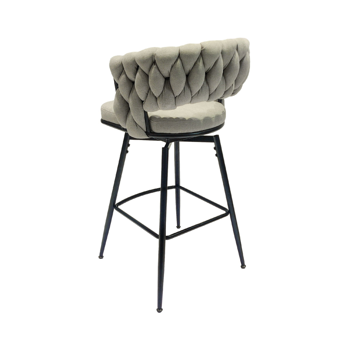 28" Bar Chair Linen Woven Bar Stool (Set of 2) Upholstered With Legs, 360 Swivel, Counter Arm Chairs With Back Footrest - Gray