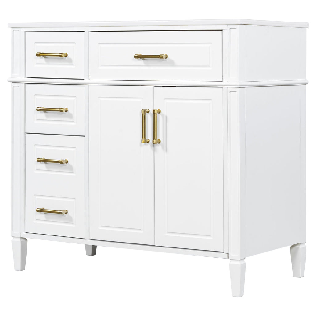 Bathroom Vanity With Sink, 4 Drawers (1 Flip Drawer), 2 Doors & Adjustable Shelf - White