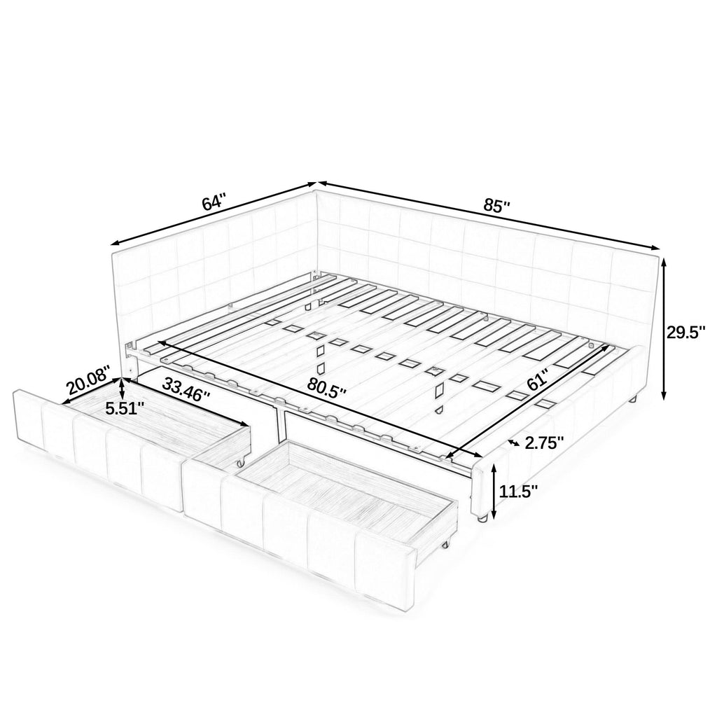 Storage Elegant Upholstered Tufted Bed Frame With Backrest And Armrests
