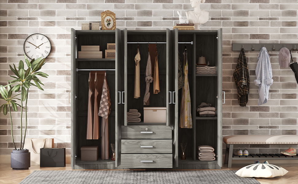 6 Doors Wardrobe Storage For Bedroom, With Big Drawers