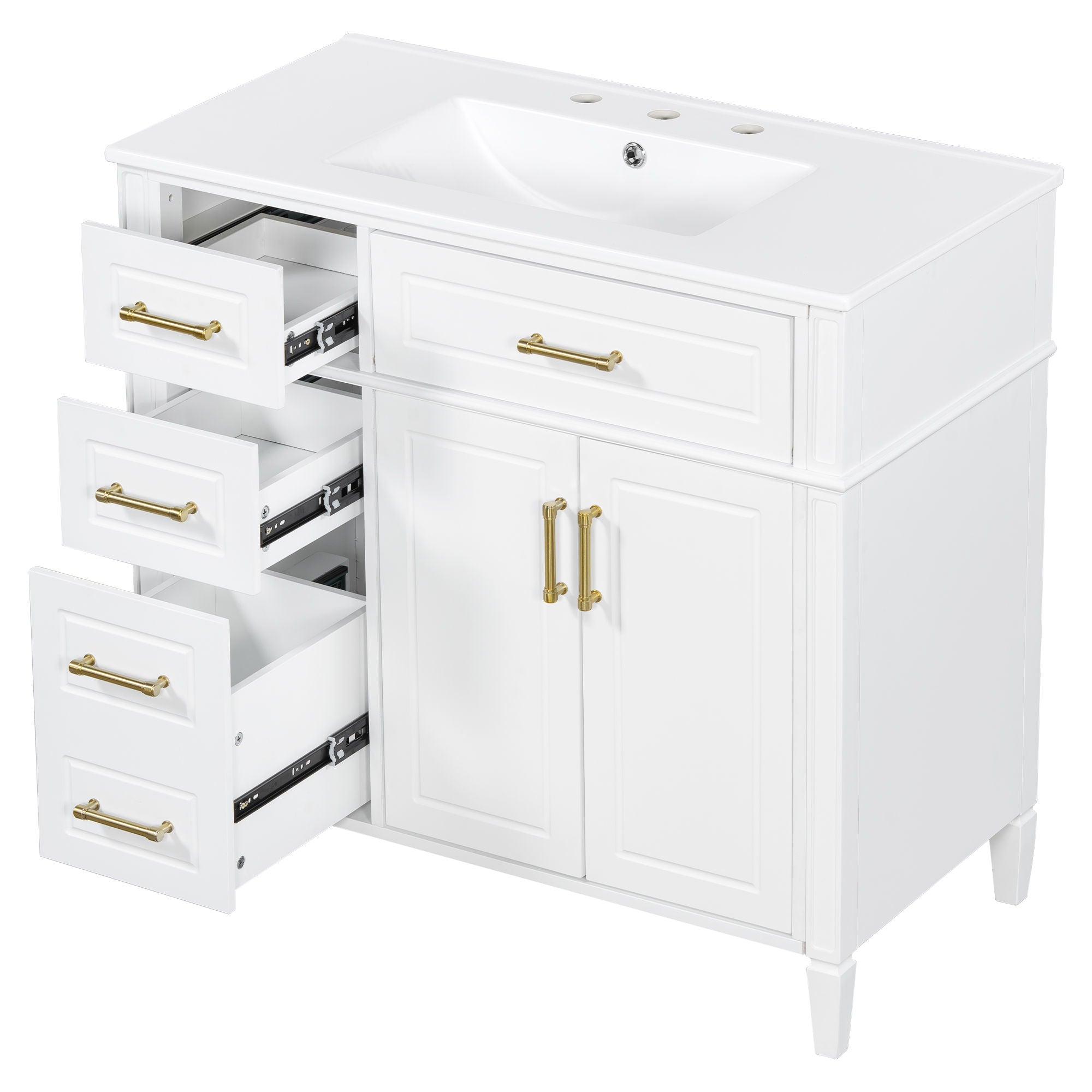 Bathroom Vanity With Sink, 4 Drawers (1 Flip Drawer), 2 Doors & Adjustable Shelf - White