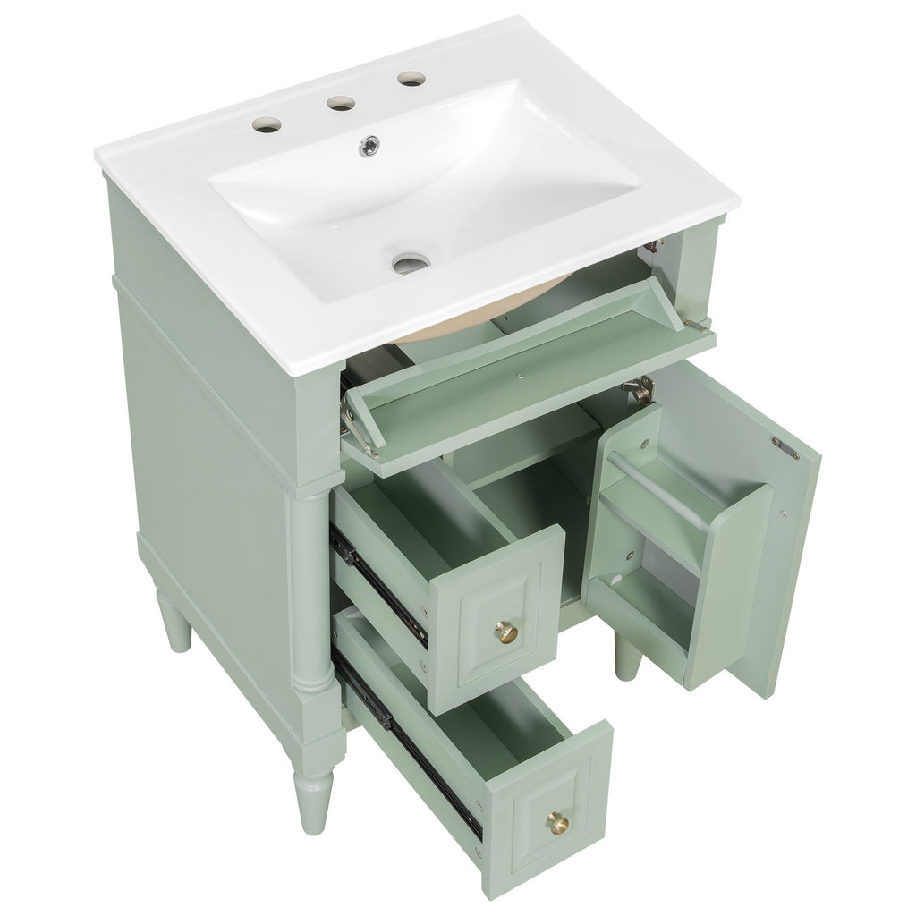Freestanding Bathroom Vanity With Sink, Adjustable Shelf & Flip Drawer