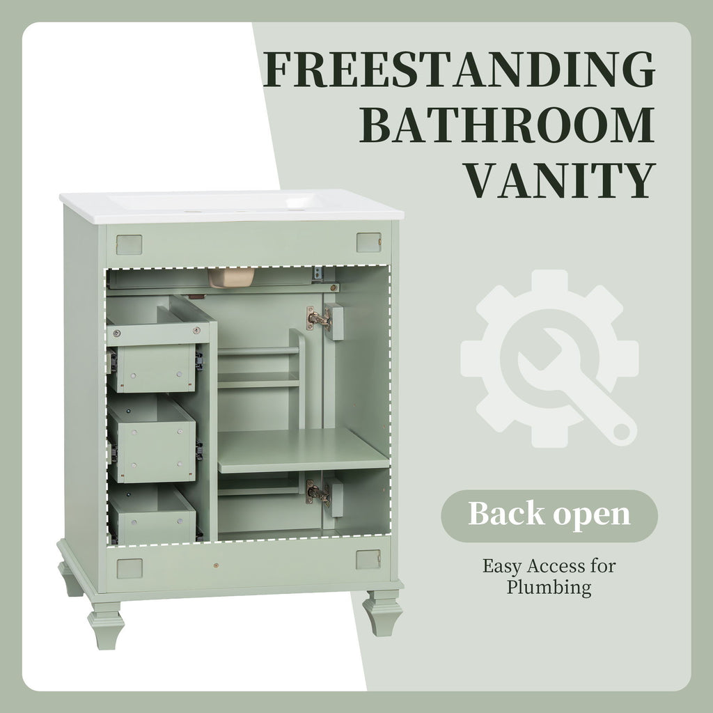 Freestanding Bathroom Vanity With Sink, 3 Drawers & Flip-Out Drawer