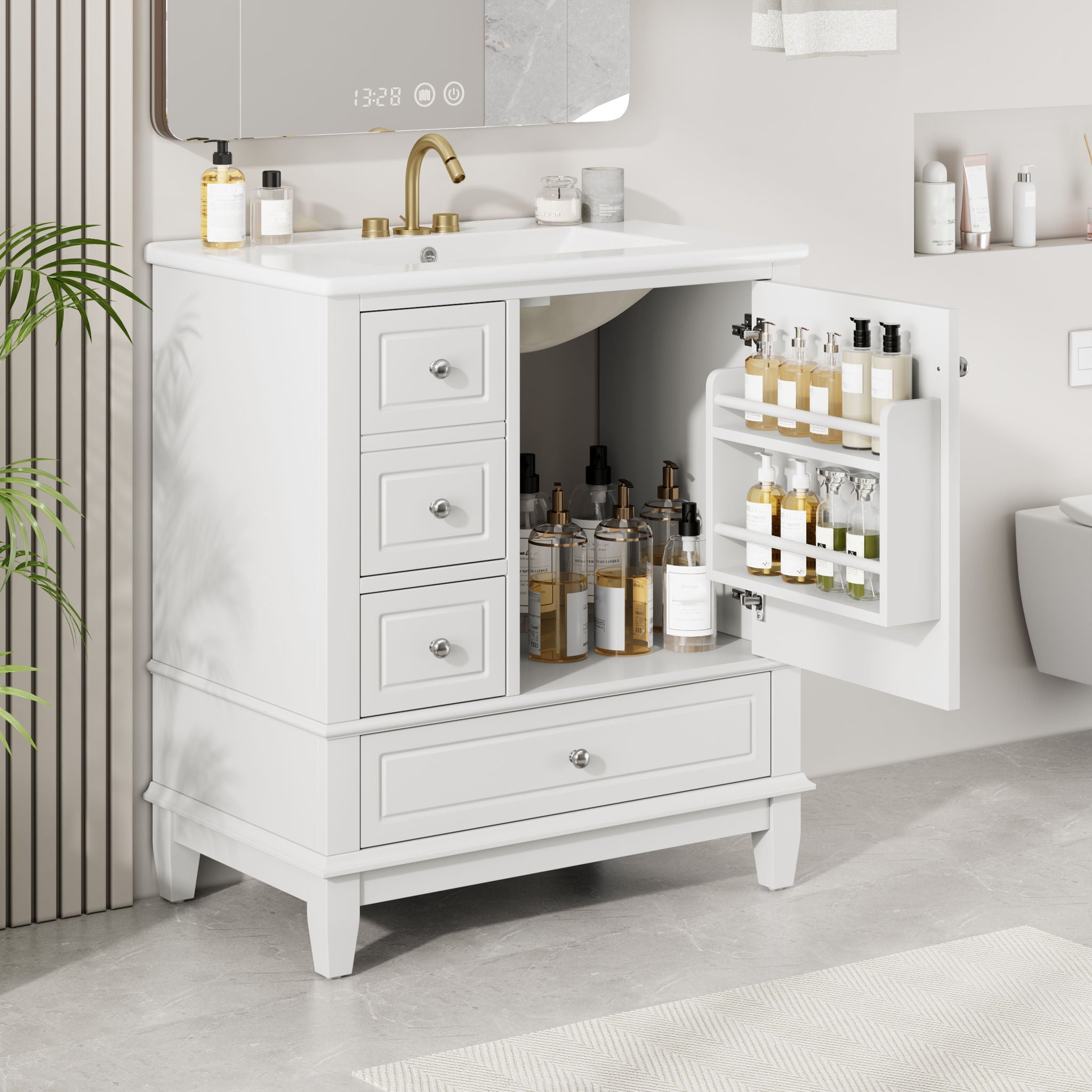 Freestanding Bathroom Vanity With Sink, Soft Close Door, 3 Drawers