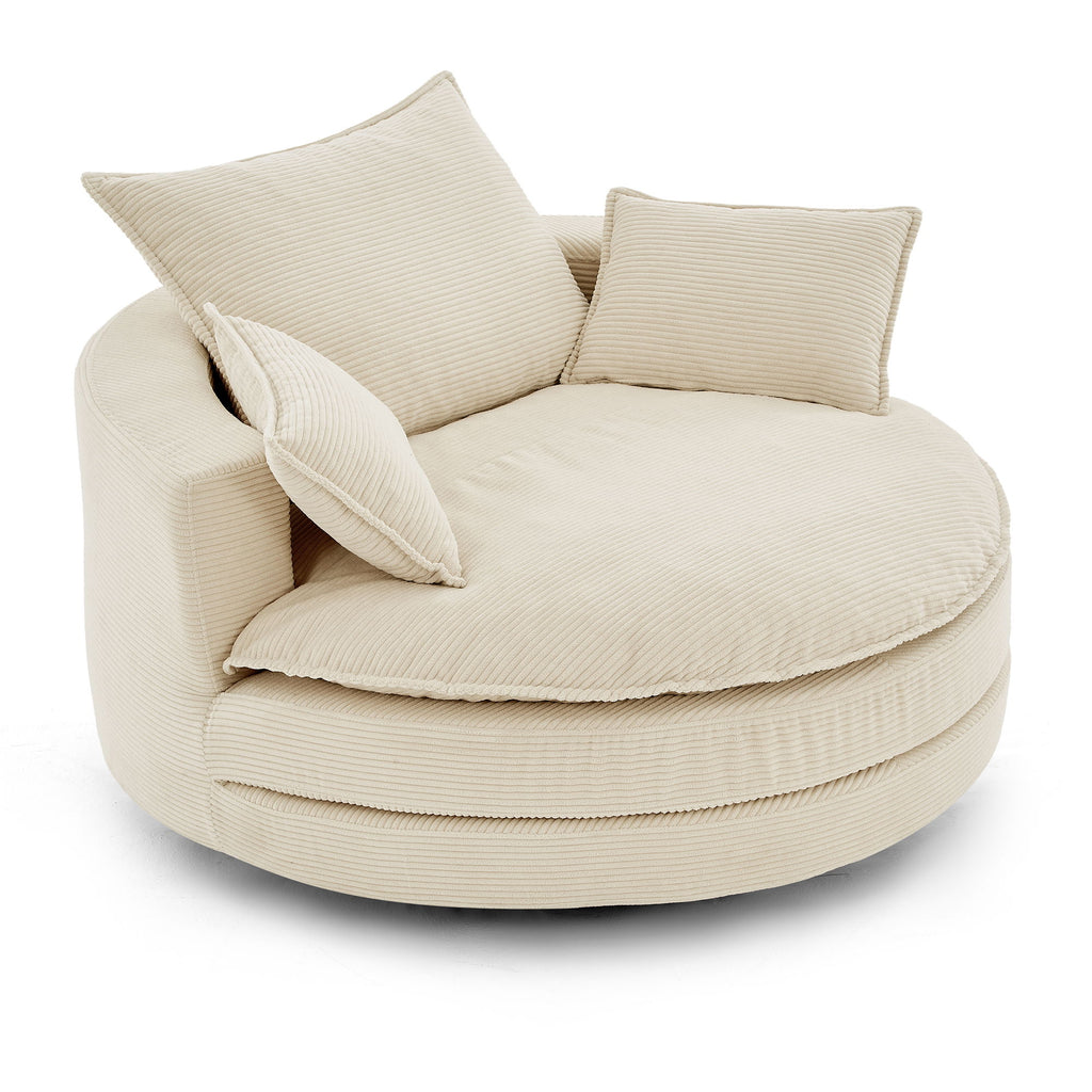 360° Swivel Accent Barrel Chair With Dual Layer Cushion And 3 Removable Pillows