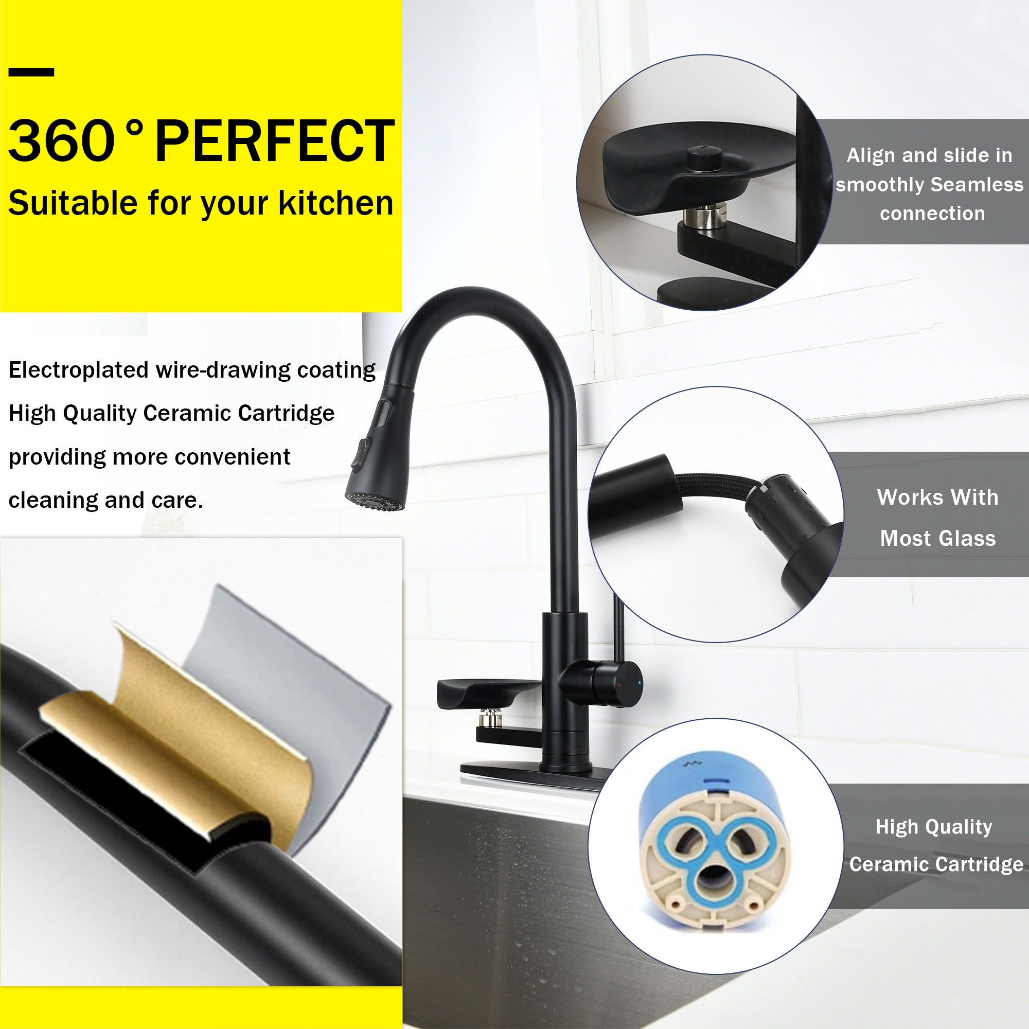 3 In 1 Kitchen Faucet With LED Temperature Display, Pull Down Sprayer