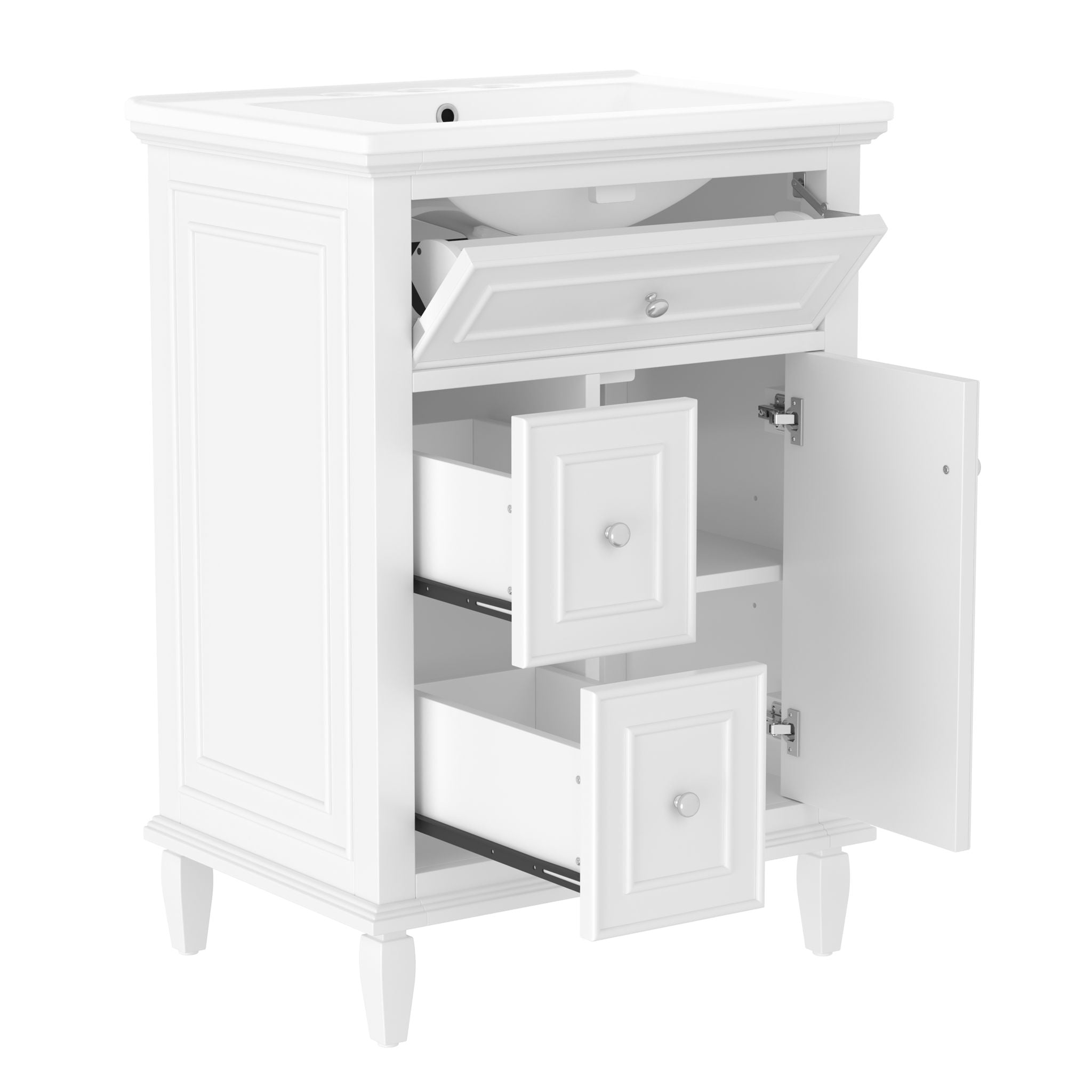 Modern Bathroom Vanity With Sink, Adjustable Shelf, 1 Flip Drawer & 2 Drawers