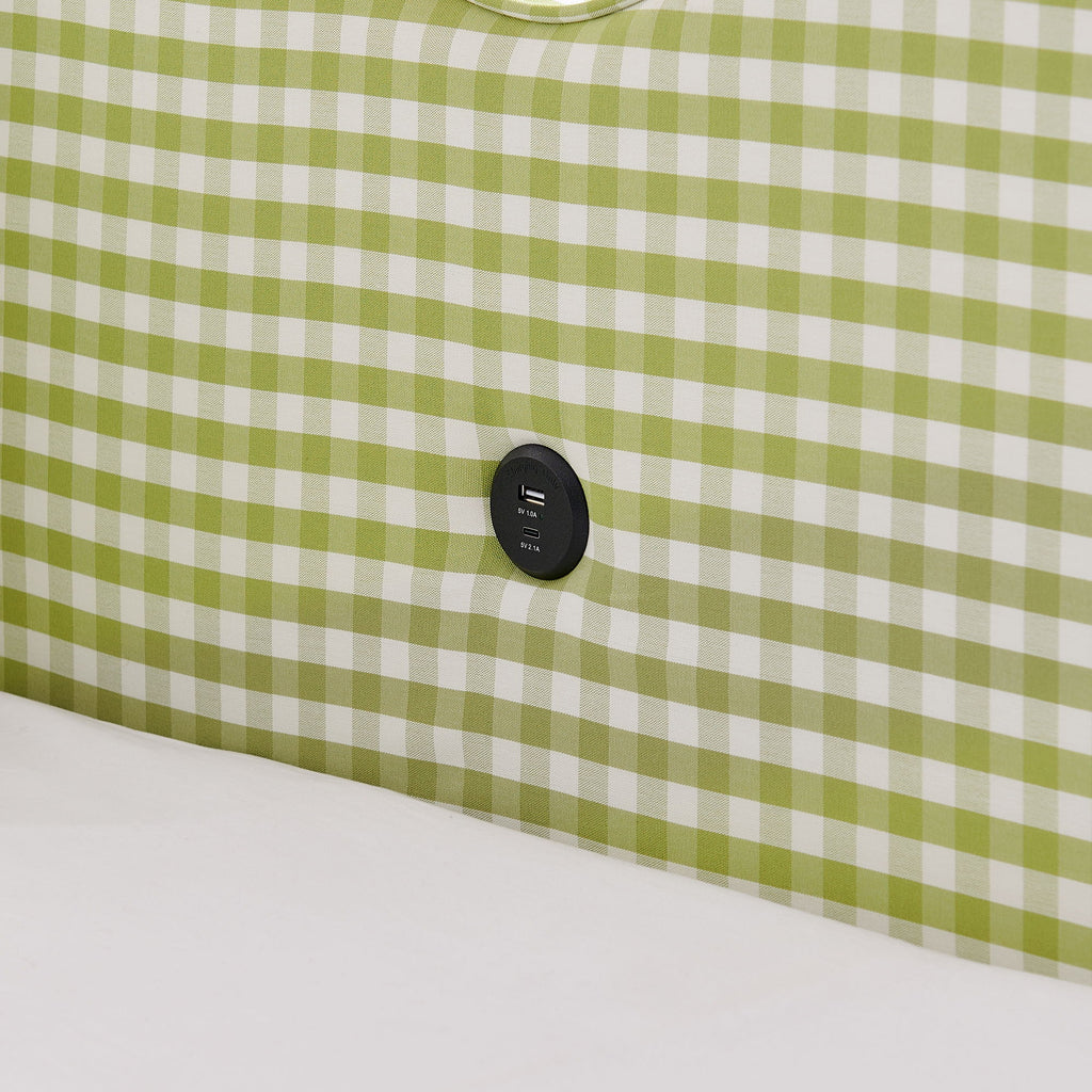 Gingham Daybed & USB Charging Port, Wave-Shaped Design