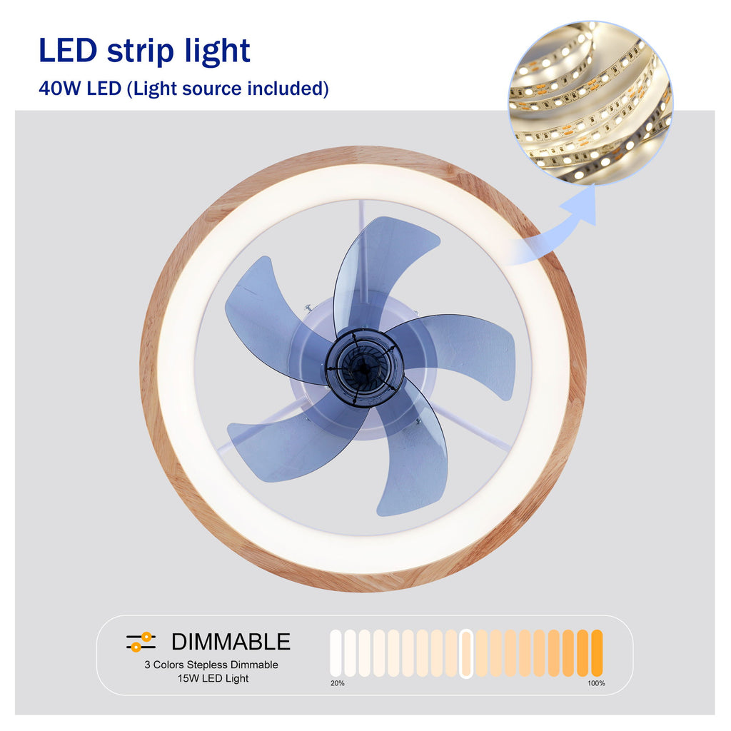 Ceiling Fans With Lights And Remote, 3000 - 6500K Dimmable Flush Mount LED Fan Light, 6 Speeds, Quiet DC Motor For Living Room - Matte White / Natural Wood