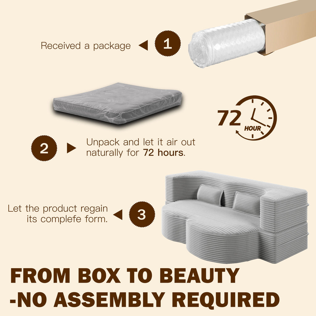Floor Sofa With 2 Pillows, Convertible Twin Size Mattress For Living Room