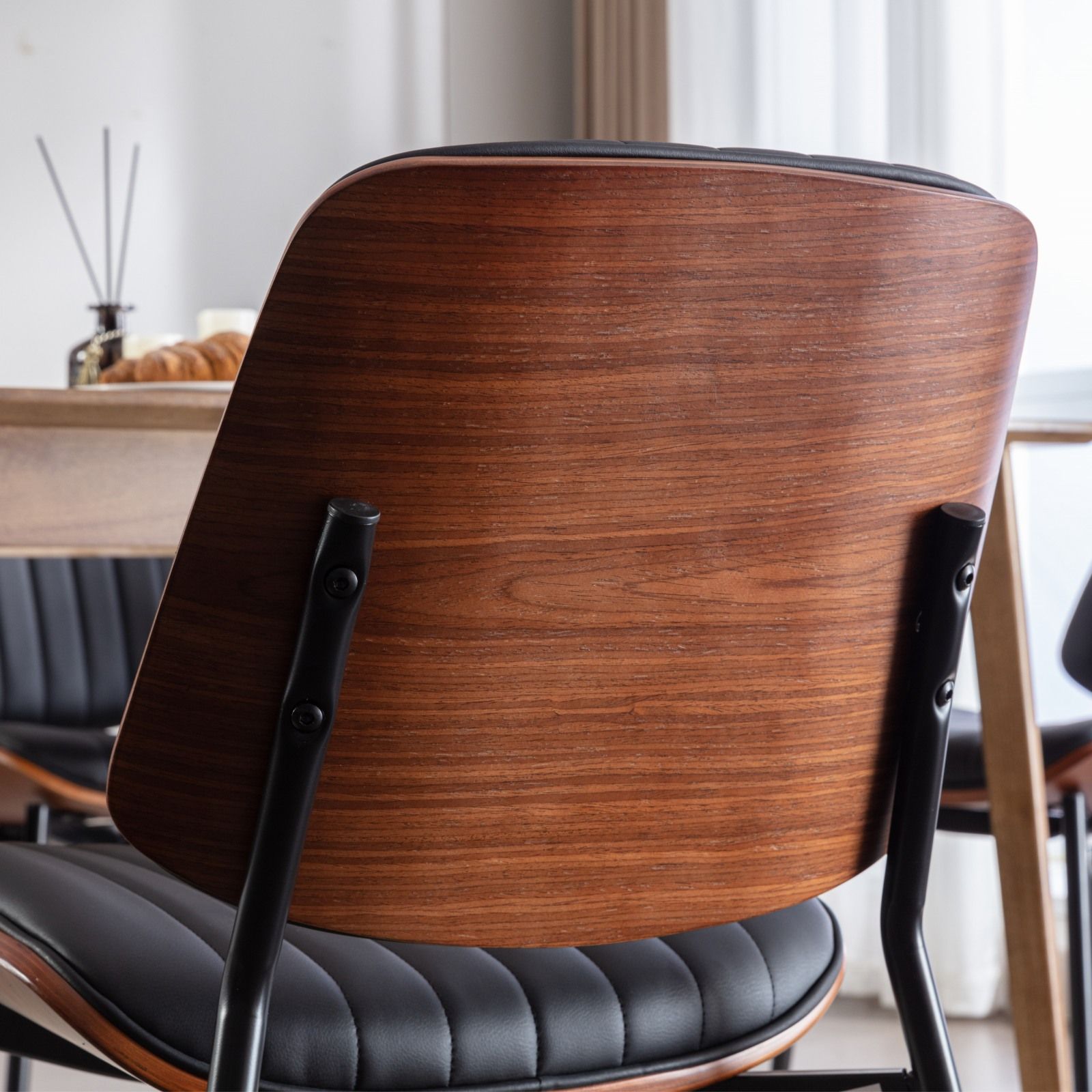 Dining Chairs (Set of 2) Mid-Century Modern Retro Chair With Walnut Bentwood Back Upholstered Seat Metal Legs Adjustable Foot For Kitchen Dining Room Chairs
