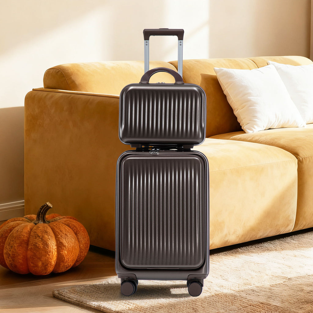 Luggage Set With Cosmetic Case, Combination Lock, Front Opening Design