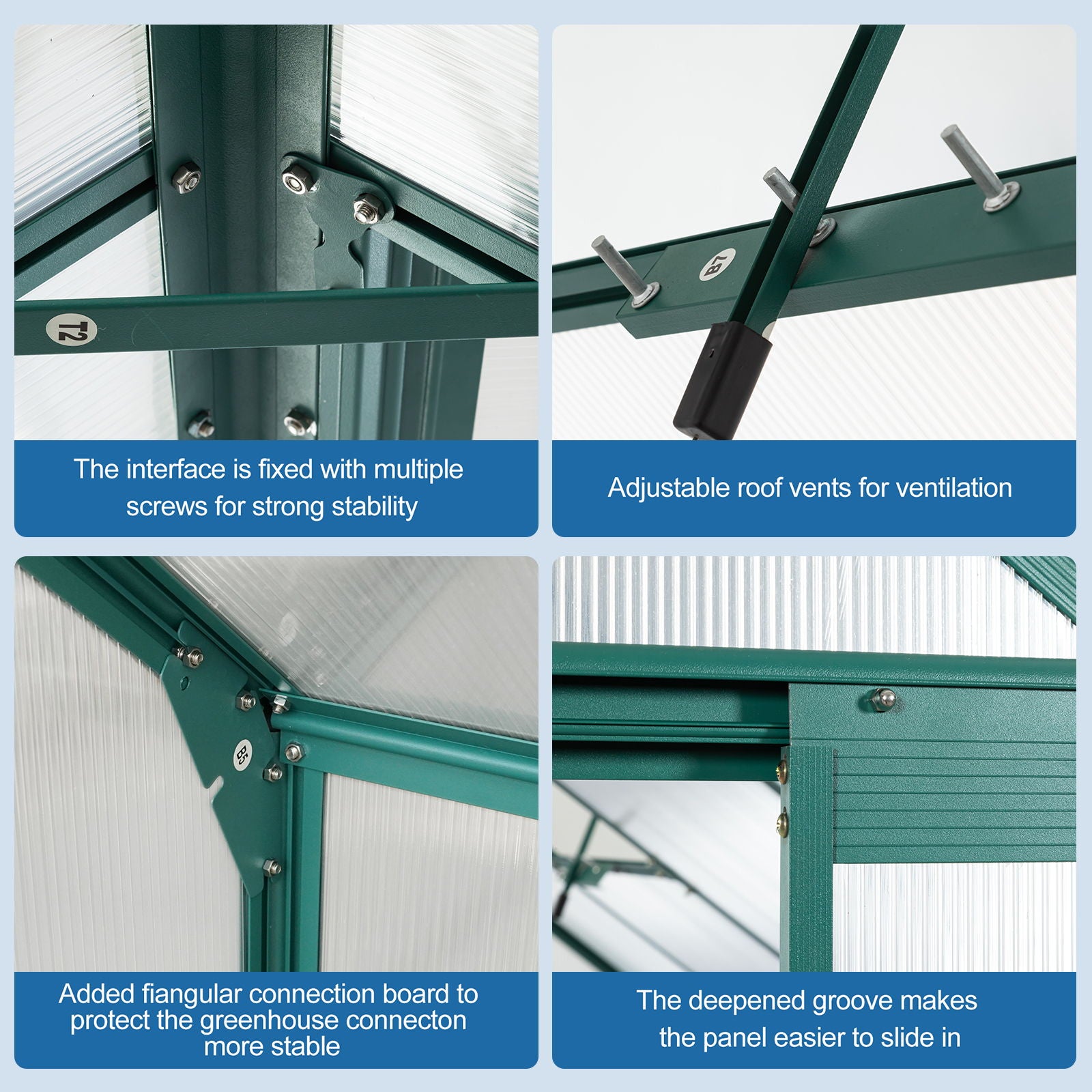 Polycarbonate house Raised Base And Anchor Aluminum Heavy Duty Walk-In houses For Outdoor Backyard In All Season