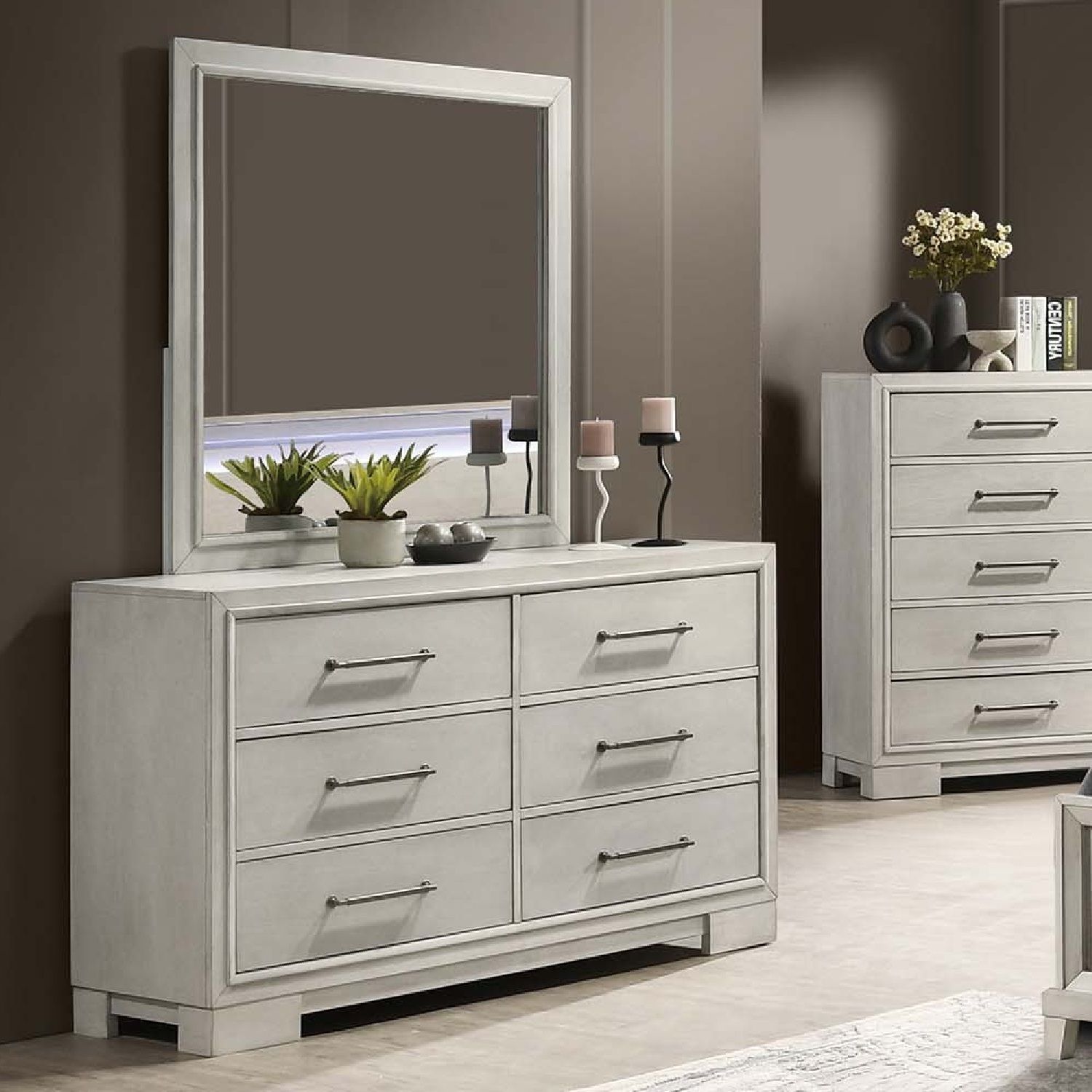Dresser With Square Legs And Sleek Handles - Antique White