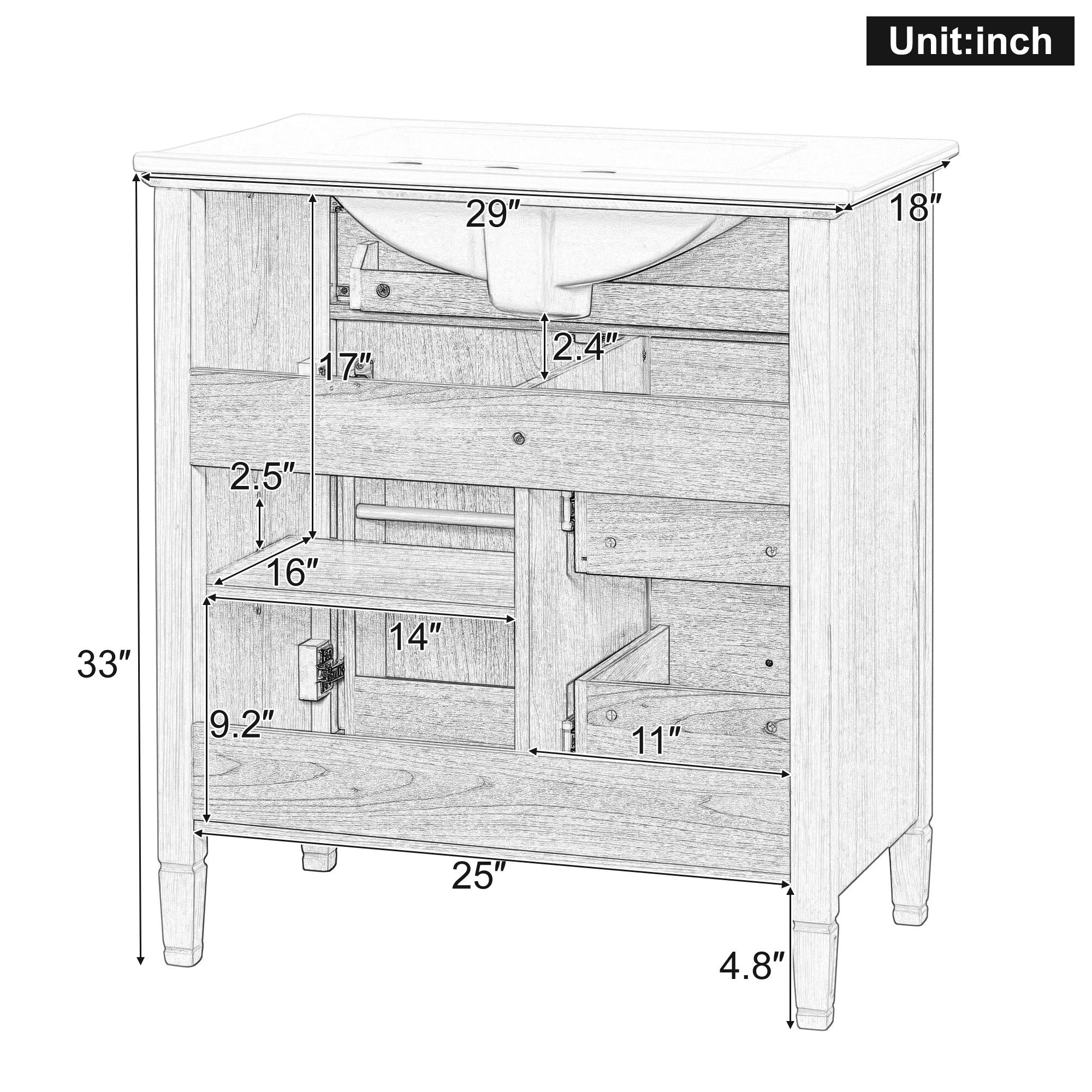 Bathroom Vanity With Sink, Flip Drawer & Adjustable Shelf - Natural