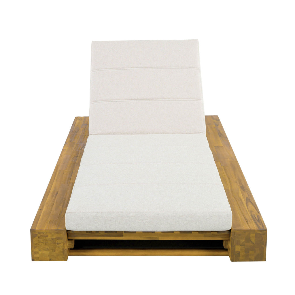 Outdoor Chaise Lounge With Water Resistant Cushion, Adjustable Backrest Patio Recliner For Poolside, Deck & Backyard - Beige / Teak