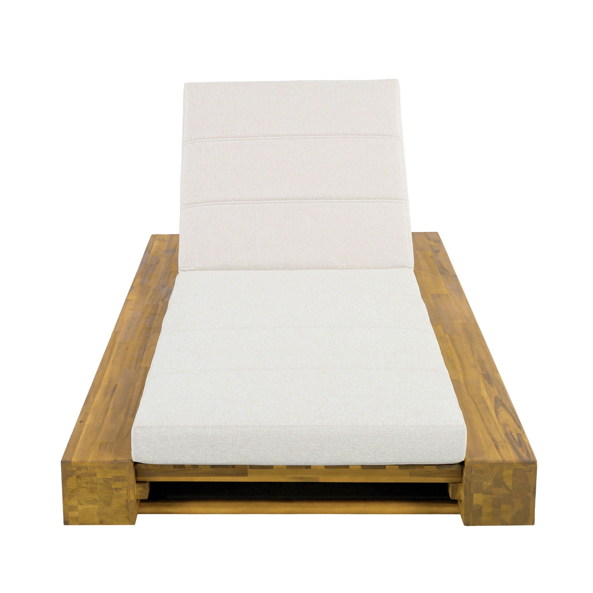 Outdoor Chaise Lounge With Water Resistant Cushion, Adjustable Backrest Patio Recliner For Poolside, Deck & Backyard - Beige / Teak