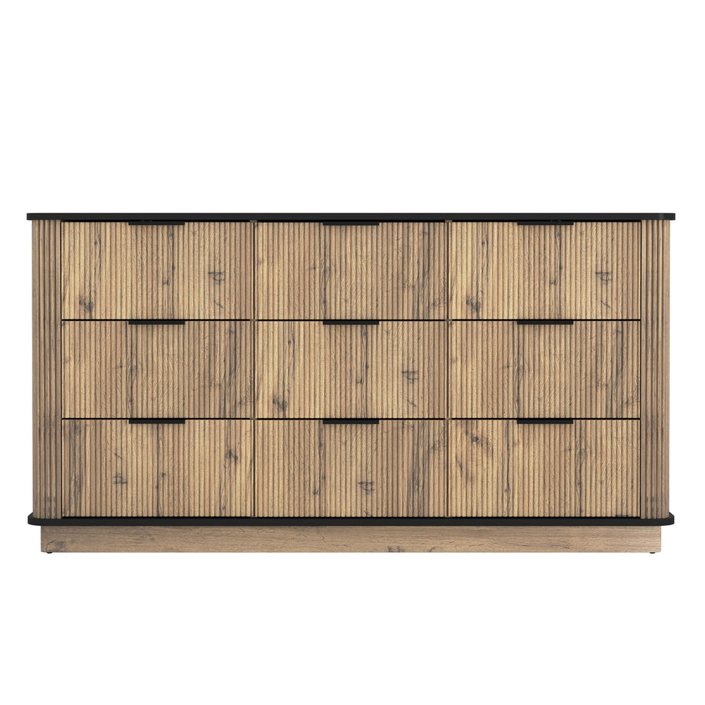 Modern 9 Drawer Cabinet With Metal Rounded Corners Multi Functional Storage - Black