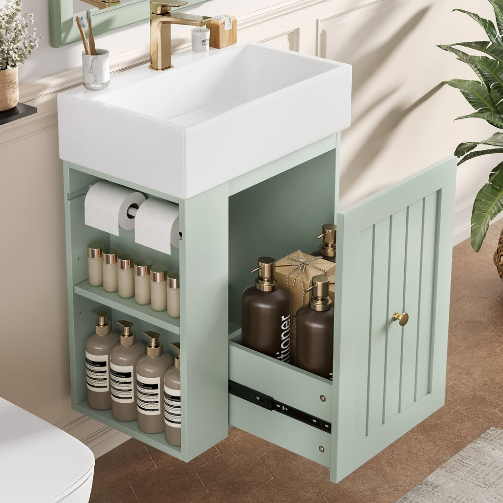 Modern Bathroom Vanity With Sink, Storage Cabinet, Drawer & Side Shelf