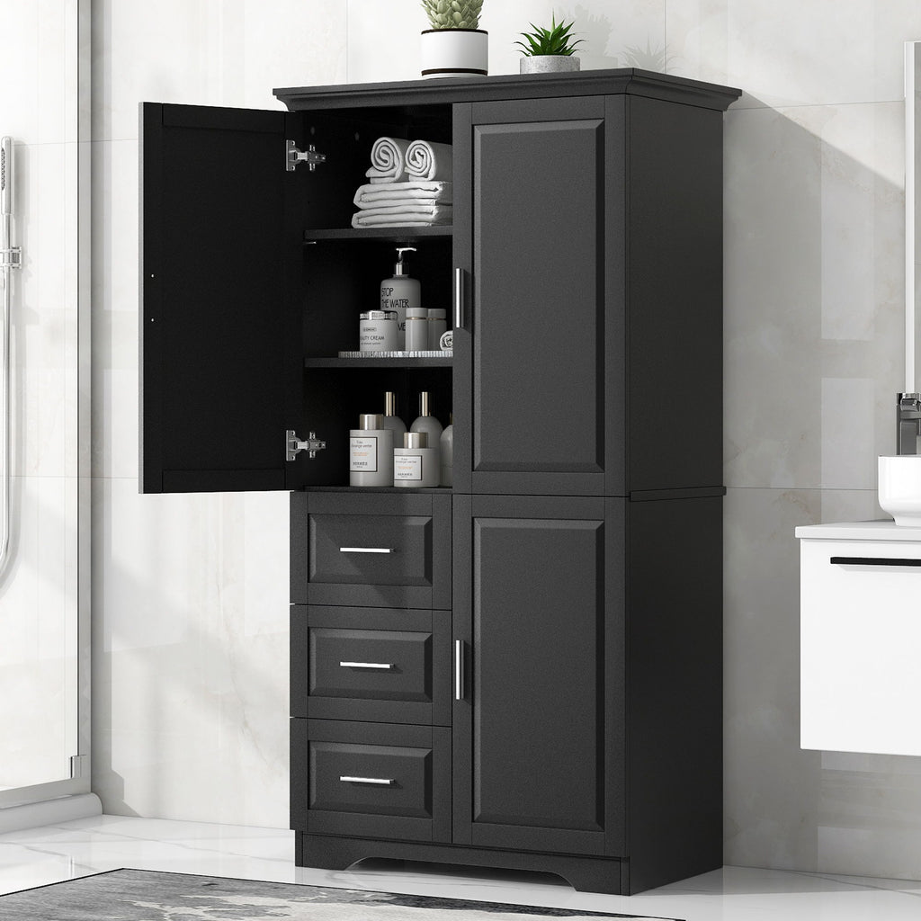 Tall And Wide Storage Cabinet With Doors, 3 Drawers