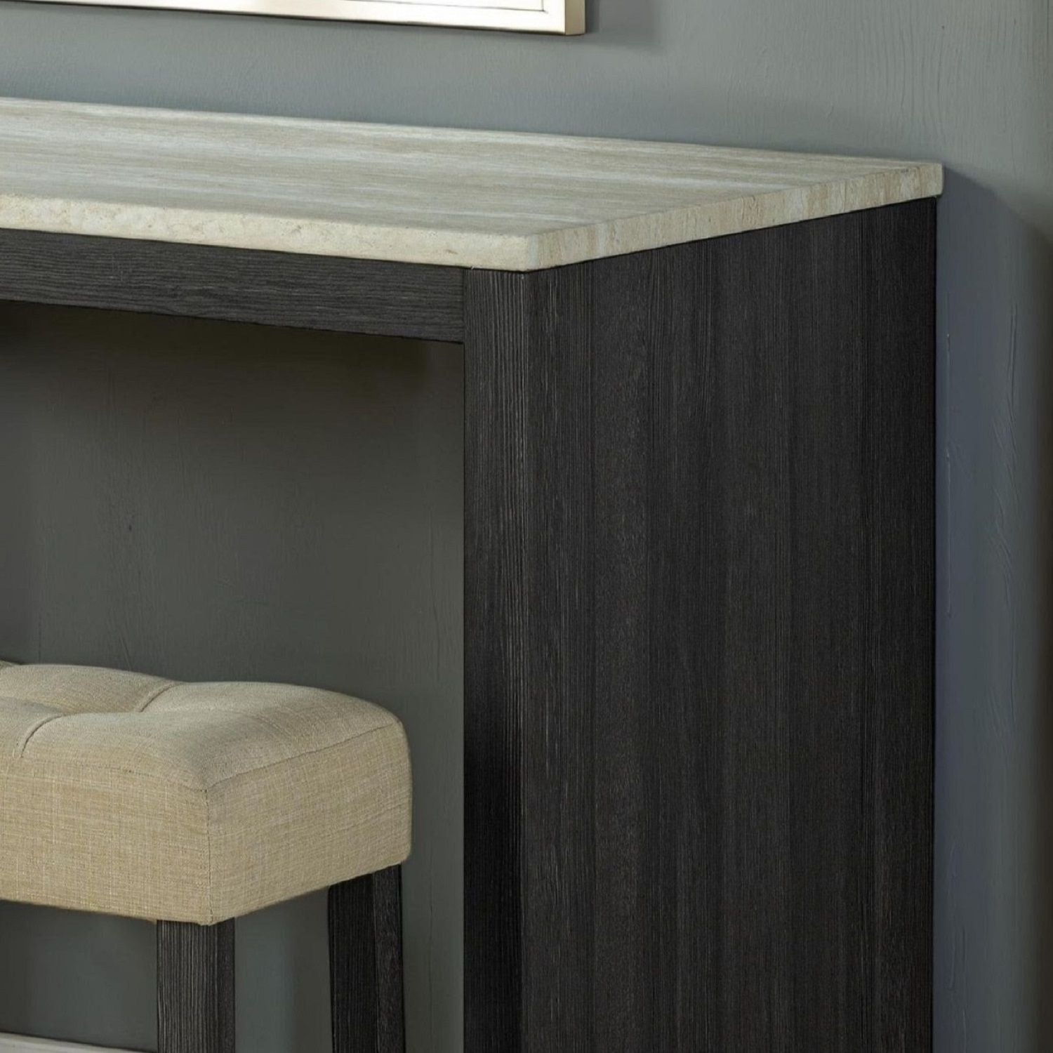 Dining Table Set With Biscuit Tufted Stools - Beige / Black / Gray