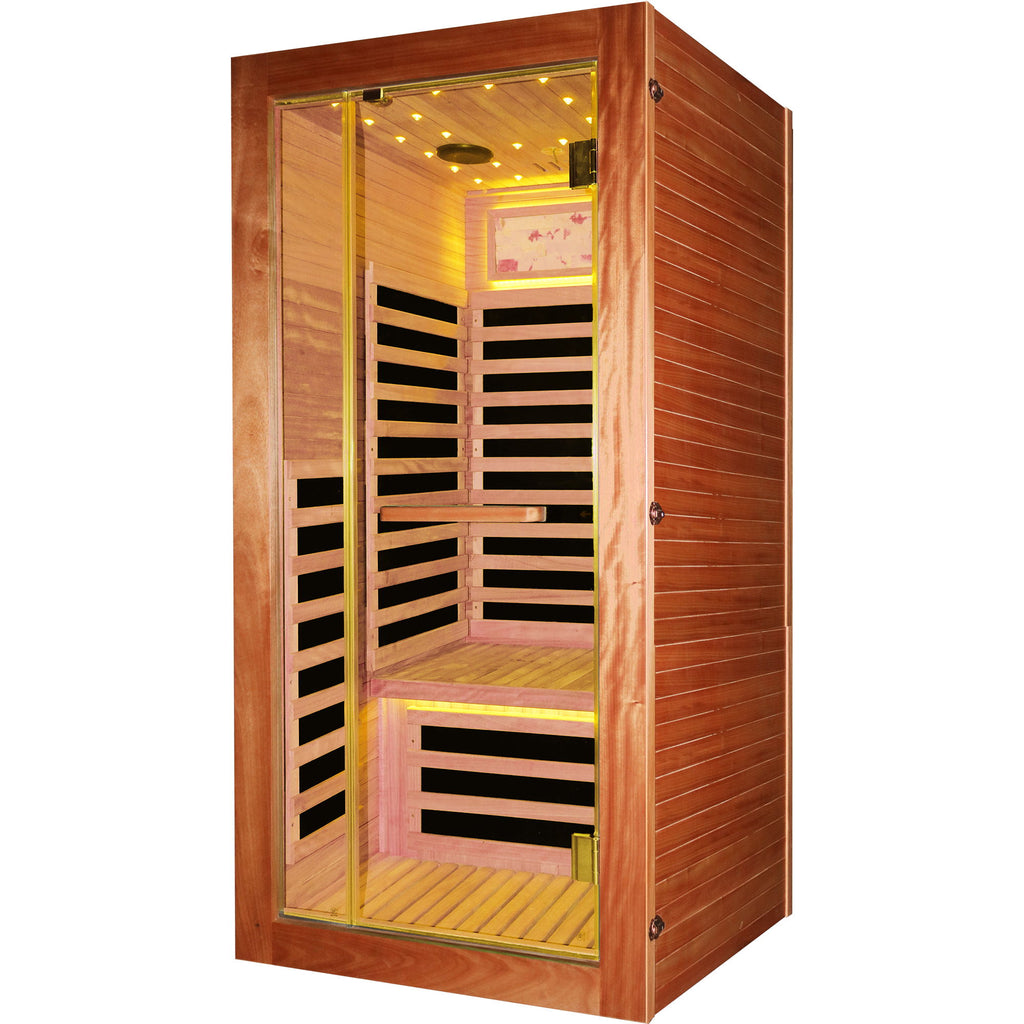 Single Person Sauna Room With LED Lighting, Epoxy Heating Plates, And Compact Design - American White Oak