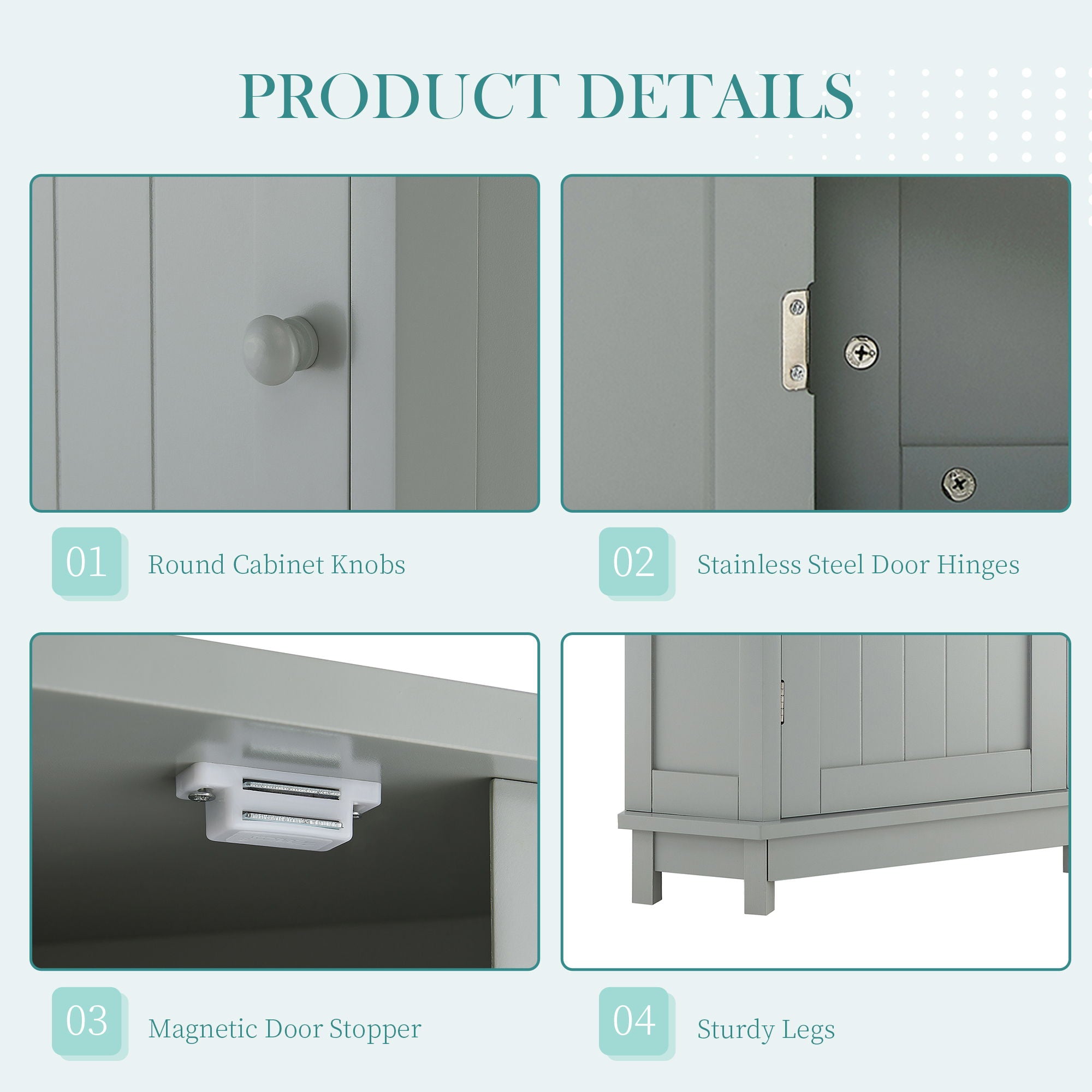 Triangle Corner Bathroom Cabinet With Adjustable Shelf, Storage Unit - Gray