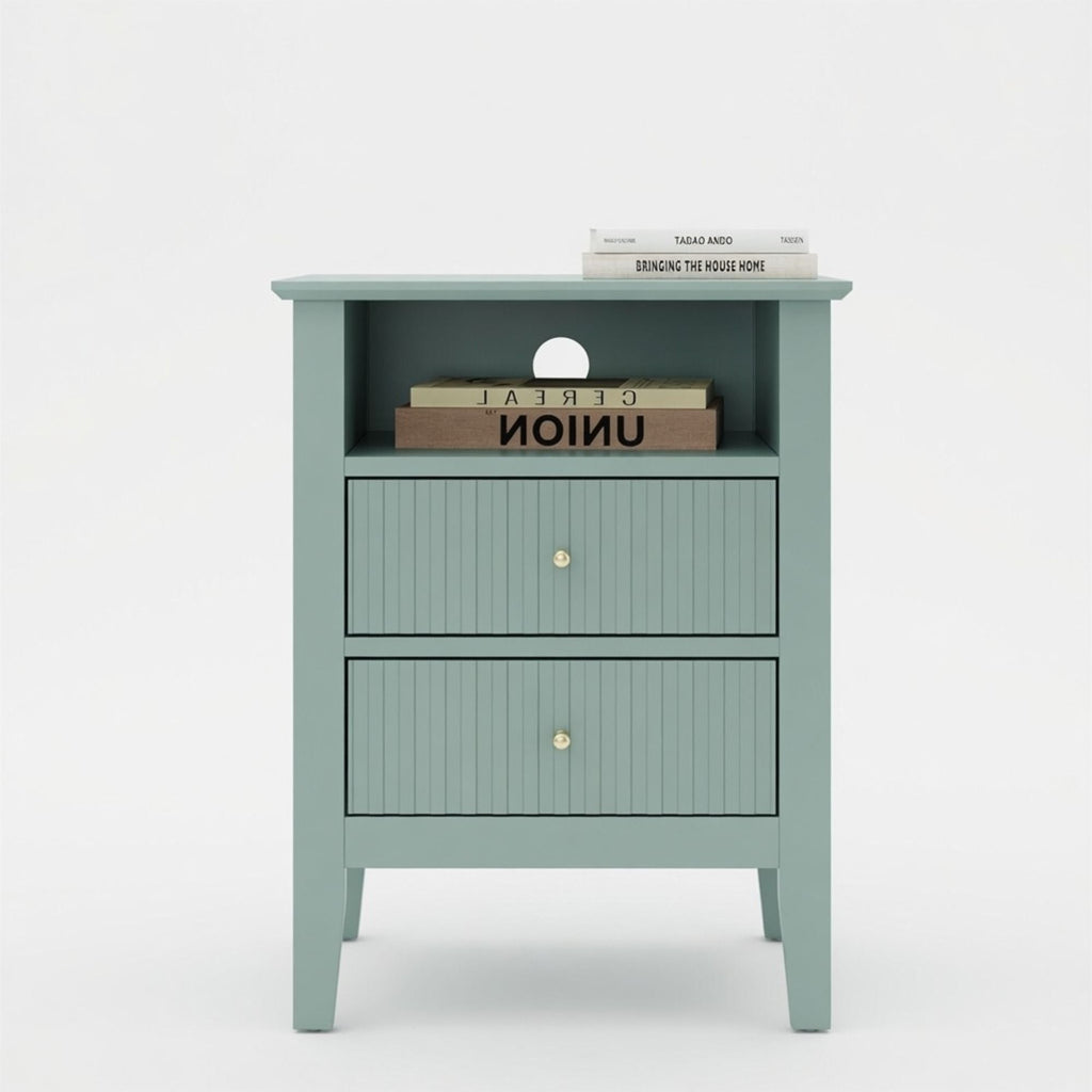 Fluted Nightstand With 2 Drawers