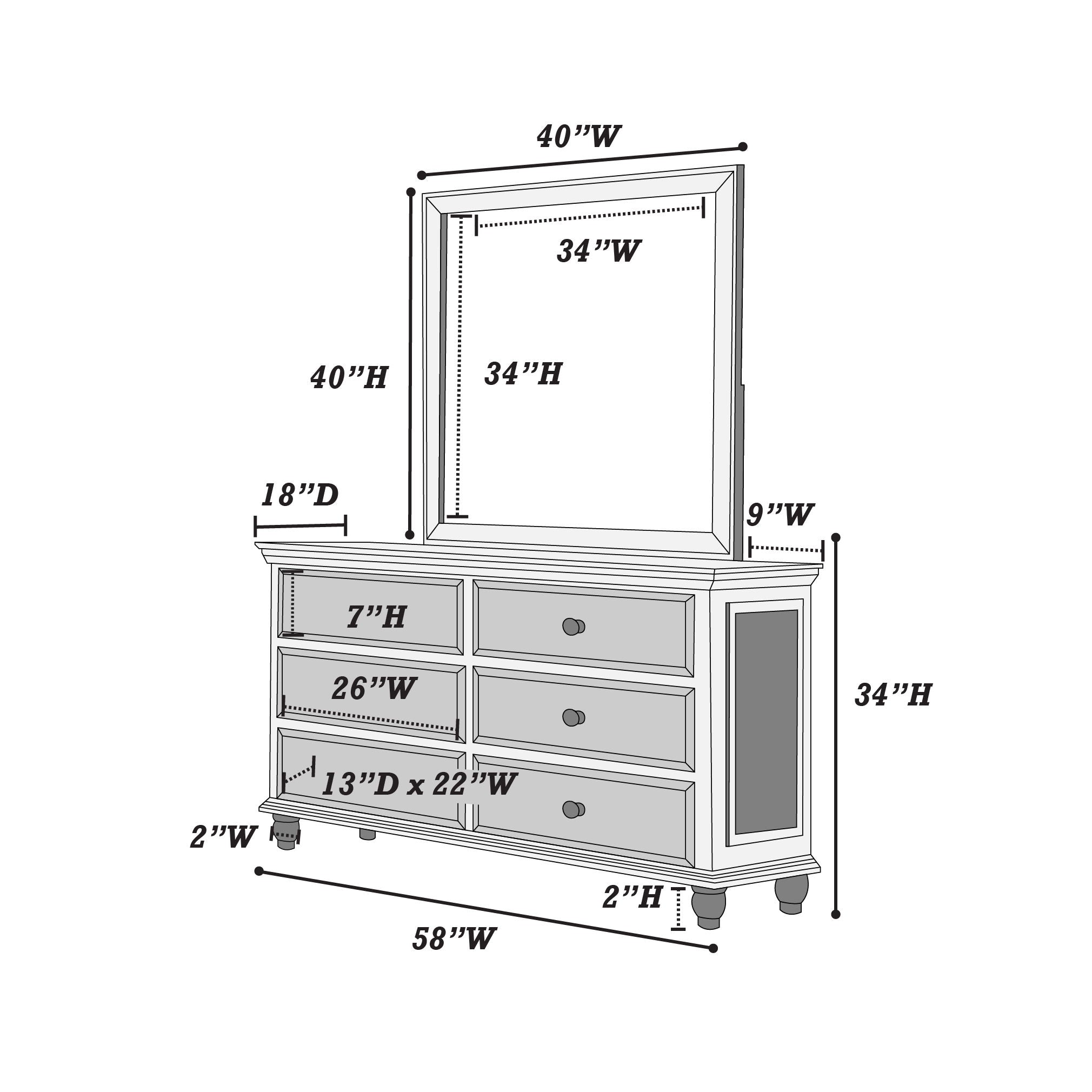 1 Piece Dresser Bedroom Furniture - White