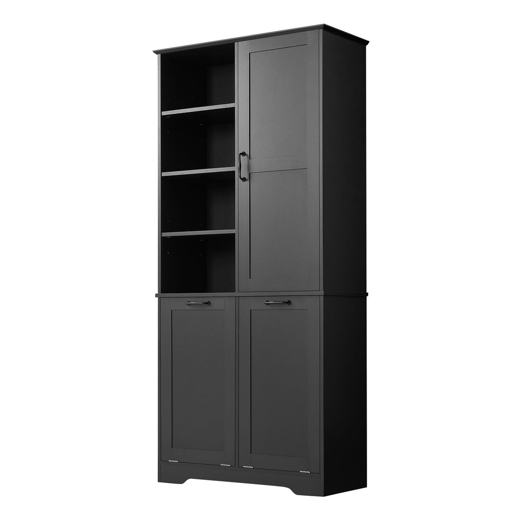 Freestanding Bathroom Storage Cabinet With Doors And Drawers, Adjustable Shelves, Tilt-Out Laundry Hamper