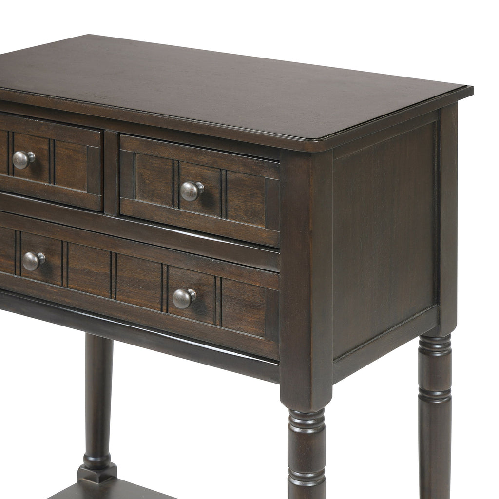 Narrow Console Table With 3 Storage Drawers And Bottom Shelf - Brown